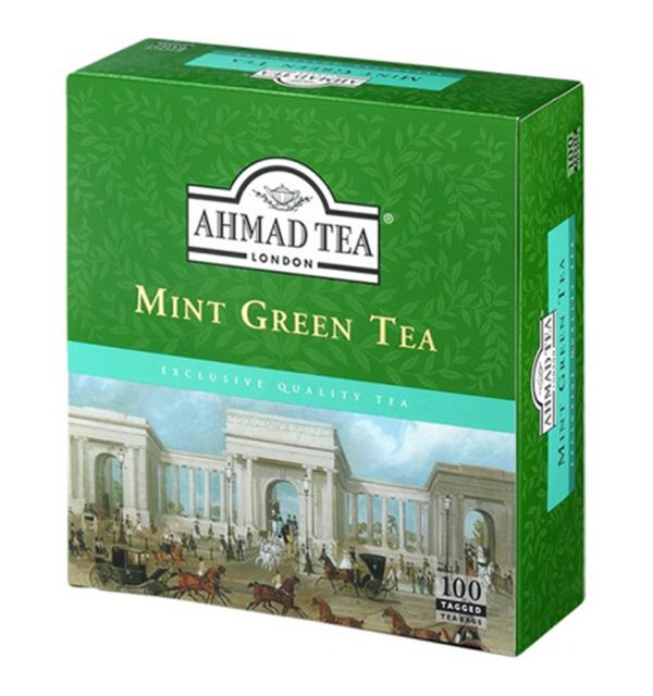 Ahmad Tea London - Mint Green Tea 100 Tagged Tea Bags Exclusive Quality 100 Tagged Tea Bags