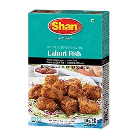 Shan Lahori Fish Recipe and Seasoning Mix 3.5 oz (100g) - Spice Powder for Batter Coated Fried Fish - Suitable for Vegetarians Airtight Bag in a Box