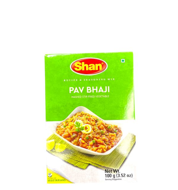 Shan Pav Bhaji Recipe and Seasoning Mix 3.25 oz (100g) - Spice Powder for Mashed Stir Fried Vegetable - Suitable for Vegetarians Airtight Bag in a Box