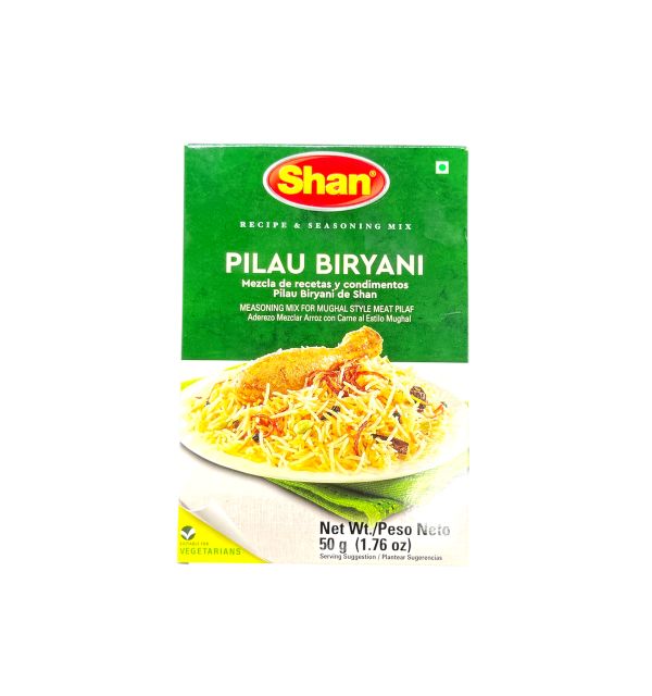 Shan Pilau Biryani Recipe and Seasoning Mix 1.76 oz (50g) - Spice Powder for Mughal Style Meat Layered Pilaf - Suitable for Vegetarians Airtight Bag in a Box