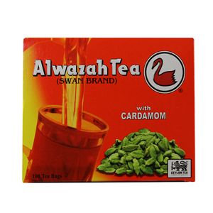 Alwazah Tea, Ceylon with Natural Cardamom Flavor, Swan Brand 100 Tea Bags Box