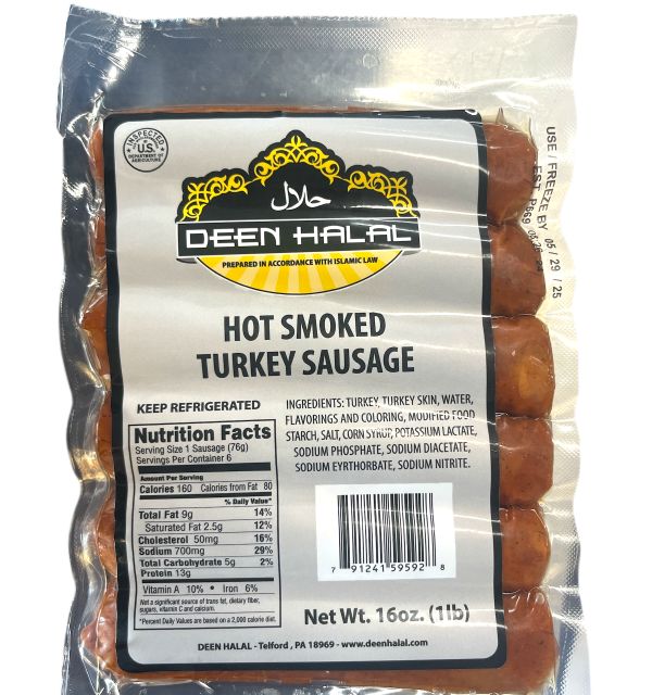Deen Halal Hot Smoked Turkey Sausage