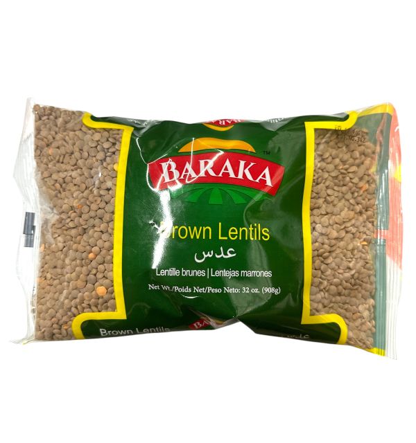 Baraka Brown Lentils Packed in Bags 908g 