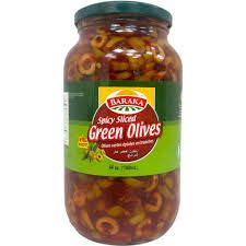 Baraka Olives Spicy Sliced Green in glass jar 1300g 