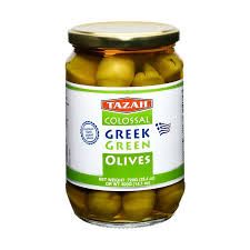 TAZAH (GREEK) COLOSSAL GREEN OLIVE  IN GLASS 400g (K)