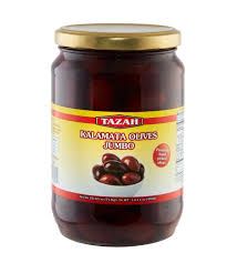 TAZAH (GREEK) KALAMATA JUMBO OLIVE  IN GLASS 400g