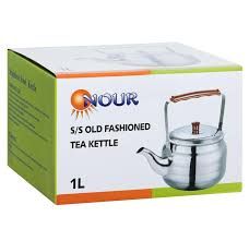 NOUR S/S OLD FASHION TEA KETTLE W/  WOOD LIKE HANDLE 1.0 L
