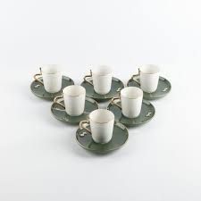 Liqaa Espresso Turkish Coffee Set (12-Pc)- Olive Green & Gold