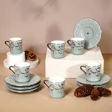 Jiwar - Esspresso/Turkish Coffee Set (12-Pc) - Mint Green & Silver