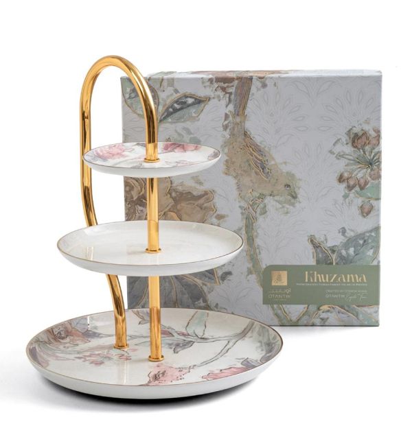 Khuzama - 3 Tier Plate - Pink & Gold