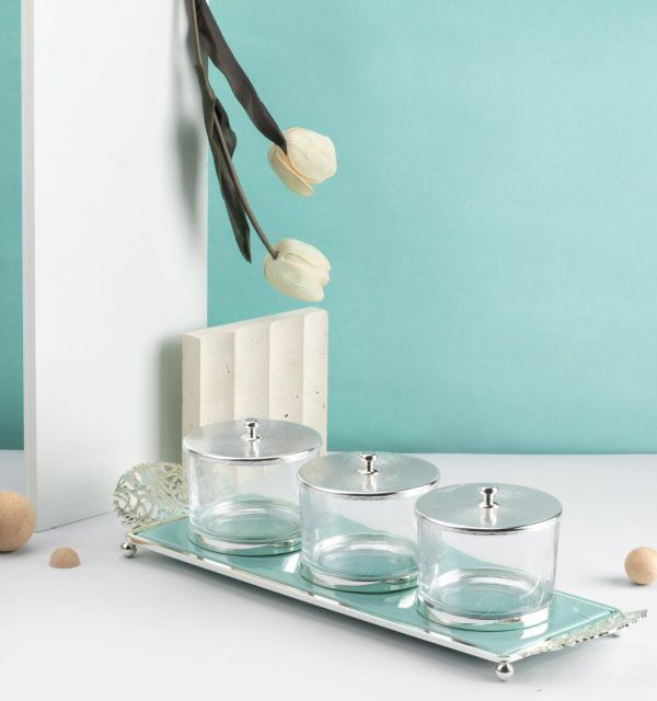 Limited Edition - Snack Serving set (4 Bowls)- Blue & Silver